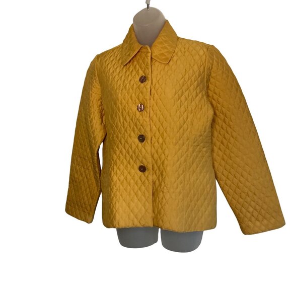 Kiko Yellow Quilted 100% Silk Womens Jacket With Button Front & Collar - Size S - Picture 9 of 9